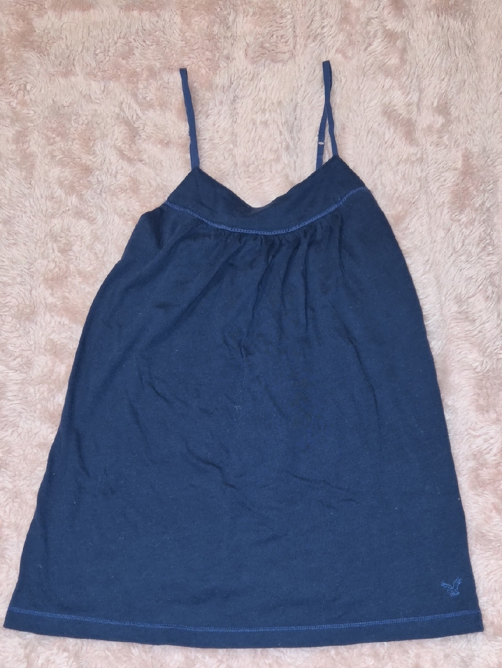 American Eagle Outfitters Dark Blue Tank Top with Pink Stitching